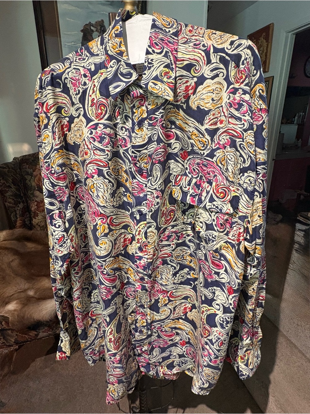 Men's Pacific Club 100% Silk Paisley Button-Up Shirt - Multi-Color XL